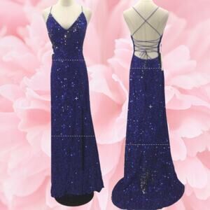 FORMAL PARTY 10 L royal blue sequin backless mermaid bodycon maxi dress NWT B65